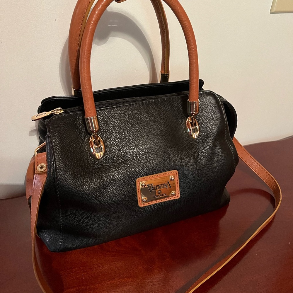 Valentina Black & Tan Italian Leather handbag